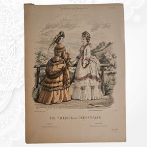 1870 The Milliner and the Dressmaker Women's Fashion Magazine Illustration